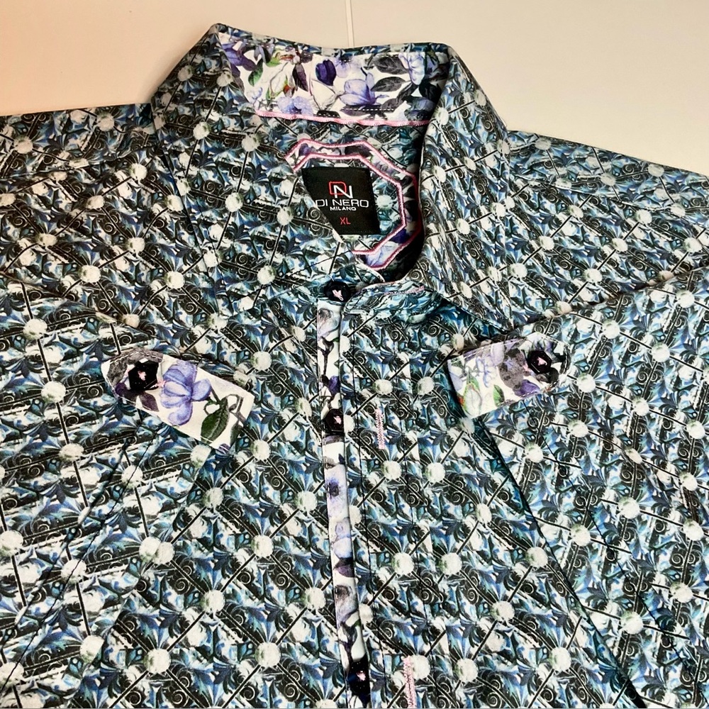 🟢🟣🔵DiNero Milano Floral Button-Up Shirt  - Nice Quality! 100% cotton